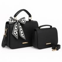 Kit 2 Bolsa Feminina Com Alça De Ombro E Transversal Couro PU + Lenço - 2 Tamanhos - Premium