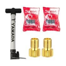 Kit 2 Câmaras de Ar Kenda Aro 24 BMX 1.75/1.95 Schrader + Bomba 30cm Yamada + 2 Adaptadores Presta para Schrader