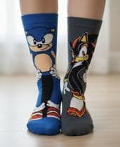 kit 2 Pares Meia Sonic e Shadow Personagem Divertida Adulto Cano Longo Premium Pronta Entrega - DivertSocks