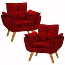 Kit 2 Poltrona Decorativa Canoa Retrô Suede Vermelho para Sala de Estar Luxo Escritório Quarto - A Z Decor