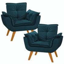 Kit 2 Poltrona Decorativa Gran Opala Suede Azul Marinho para Sala de Estar Luxo Escritório Quarto - A Z Decor