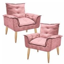 Kit 2 Poltrona Decorativa Opala Suede Rosa para Sala de Estar Luxo Escritório Quarto - A Z Decor