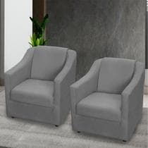 Kit 2 Poltronas Decorativa Para Sala Recepção Manicure Barbearia Salão de Beleza Cadeira Reforçada Mila Tecido Suede Pés Cromado - Clique e Decore