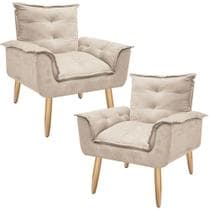 Kit 2 Poltronas Opalla Cadeira Decorativa Suede Bege para Escritório Sala de Estar Recepção - Mercado dos Móveis