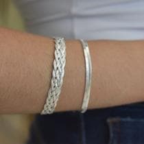 Kit 2 Pulseira Feminina Banhadas Prata 925 6 fios e Laminada - Papillon Semi Jóias