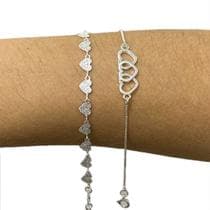 Kit 2 Pulseiras Femininas Folheadas a Prata 925 Corações - Papillon Semi Jóias