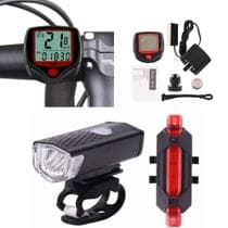 Kit 3 itens de bike Lanterna Traseira e frontal + Velocímetro com fio - X Zhang