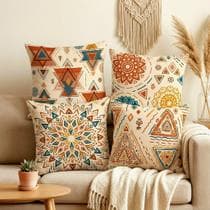 Kit 4 Capas de Almofada Boho 45x45cm Estampadas Geométricas Decorativas Microfibra Sala Sofá - Casa Três Rosas