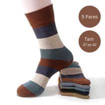 Kit 5 Pares Meia Masculina Listrada Colorida Algodão Casual Estilosa(Tam 37 ao 42) - genérico