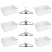Kit 6 Cestos Multiuso Decorativo e 20 Cabides Infantis Branco - 123 Organizei