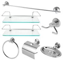 Kit Acessórios Para Banheiro Aço Inox 5 Peças 2 Porta Shampoo Vidro Reto ENVIO IMEDIATO - Capricho Acessorios