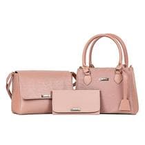 Kit Bolsa Executiva Feminina Transversal e Alça de Mão + Bolsa Baú Média + Carteira Rosa Lançamento