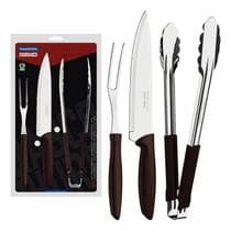 Kit Churrasco 3 Peças Inox Faca Garfo Pegador Tramontina