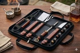 Kit Churrasco Completo 10 Peças com Bolsa Aço Inox e Cabo de Madeira Premium Chaleur Brasil - Genérico