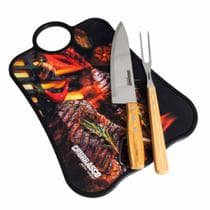 Kit Churrasqueiro Tabua de Corte Churrasco Kit 3 Peças Carne Faca de Corte Preciso Garfo de Churrasqueiro Bambu - UD STORE