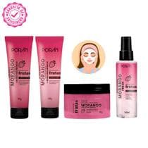 Kit completo Skincare Morango cuidados coma pele Porán
