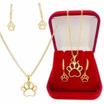 Kit Conjunto Colar e Brinco Pet Patinha Banhado a Ouro 18k - Dinis Joias