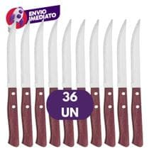 Kit Faca de Churrasco Cabo Madeira Aço Inox Lâmina Serrilhada Cozinha Mesa Refeição Comida Talher - H&M