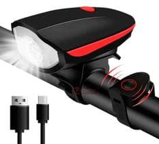 Kit Farol Bike Lanterna Led Recarregavel USB Impermeável 3 Modos + Buzina Com 5 Sons Diferente Sirene de 140dB - PlayShop Eletronicos