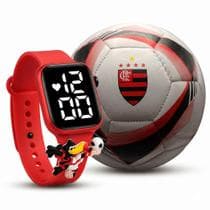Kit Flamengo Bola Futebol Sintética e Relógio Digital Infantil Mengão