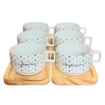 Kit Jogo 6 xícaras Café Chá c/ pires Pinus-200ml Empilháveis - Genérico