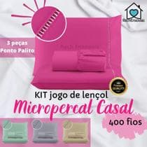 Kit Jogo de Lençol Micropercal 400 Fios Ponto Palito 03 Peças- Casal Padrão