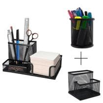 Kit Organizador de Escritório Escola Estudos 3 Peças de Mesa Porta Caneta Lápis Preto Bloco de Anotações - Faber