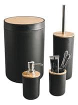 Kit Para Banheiro 4 Peças Lixeira Porta Escova Tampa Bambu G - Casa Canton