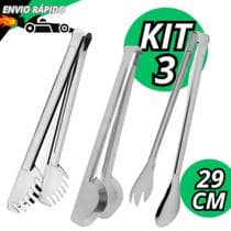 Kit Pegador Cabo Longo Pegadores Universal Massa E Salada 29cm Aço Inox Para Cozinha Restaurante - Sq Só Qualidade