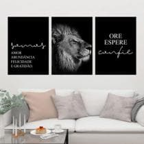 Kit Quadros Leão Judá Sala Decoração Preto 3 Peças 28x40cm - CAMALEÃO DECORAÇÕES
