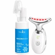 Kit Skincare Niacinamida 150ml com Massageador LED para Limpeza Profunda e Pele Radiante - Kit Limpeza Facial Niacinamida e Massageador LED