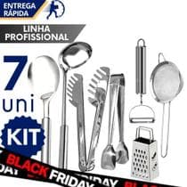 Kit Utensílios de Cozinha Inox Completo Pegadores Peneira Ralador Concha Colher - Sq Só Qualidade
