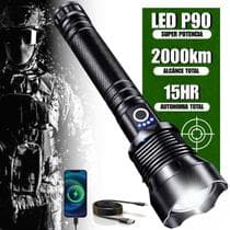 Lanterna Tática Recarregável LED P90 IPX7 2000m Zoom 15h Vigilância Rural Profissional - Genérico