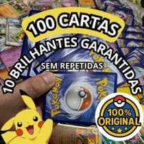 Lote 100 Cartas Pokémon Originais Sem Repetidas Com 10 Brilhantes Cartinhas Colecionáveis - Copag