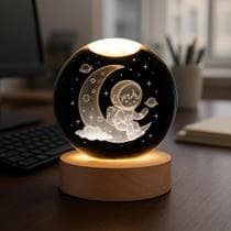 Luminária Mesa Bola De Cristal Astronauta 3d Decoração Criança Astro Astronauta na Lua Estrelas - NoBrand