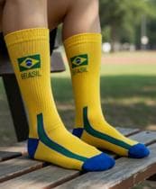 Meias Divertidas Cano Alto Copa do Mundo Brasil Amarelo Carnaval Algodão - Mel_Meias