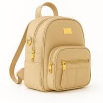 Mochila Feminina Média em material sintético Texturizado com Alças Ajustáveis,Zíper Dourado e Design Casual Ideal Para Trabalho e Uso Diário - Genérico