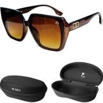 Oculos Sol Polarizado Feminino UV400 Quadrado Marrom Premium + Case Original Presente Tendencia Mulher - Orizom Relogios