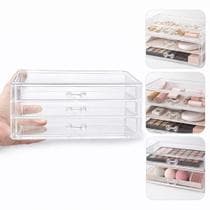 Organizador maquiagem cosmeticos com 3 gavetas estante gaveteiro joias brincos divisorias acrilico caixa porta batom lap - GHITTONI