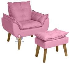 Poltrona/Cadeira Decorativa e amamentação com Puff Glamour Opala Com Pés Quadrado Cor:Rosê - SMF Decor