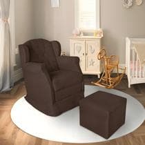 Poltrona Decorativa Amamentação Balanço E Puff Quarto Mamãe Bebê Suede - Black House Decor