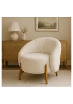 Poltrona Decorativa Ariela Bege Moderna com Estrutura em Madeira Confortável Recepção Sala - Aurum Decor