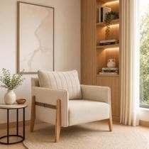 Poltrona Decorativa Linho Bege Orion 77cm - House Deccor