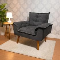 Poltrona Decorativa Opala Suede Cinza para Sala de Estar Luxo Escritório Quarto