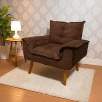 Poltrona Decorativa Opala Suede Marrom para Sala de Estar Luxo Escritório Quarto