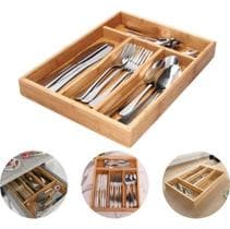 Porta Talher Bambu Organizador Cozinha Gaveta 4 Divisórias - Y888