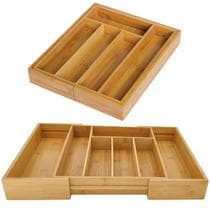 Porta Talheres de Bambu Extensível Organizador para Gavetas com 7 Divisórias Ajustáveis e Design Sustentável - MA