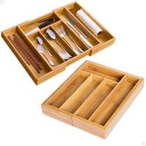 Porta Talheres Gaveta Bambu 7 Divisórias Extensível Ajustável Organizador Talheres Madeira - sem marca