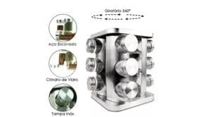 Porta Tempero Giratório Inox 12 Potes Vidro Dosador Cozinha - Iddeale