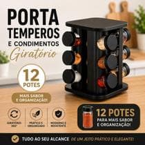 Porta Temperos E Condimentos Giratório Com 12 Potes Vidro Cor Preto - OriginalGlass